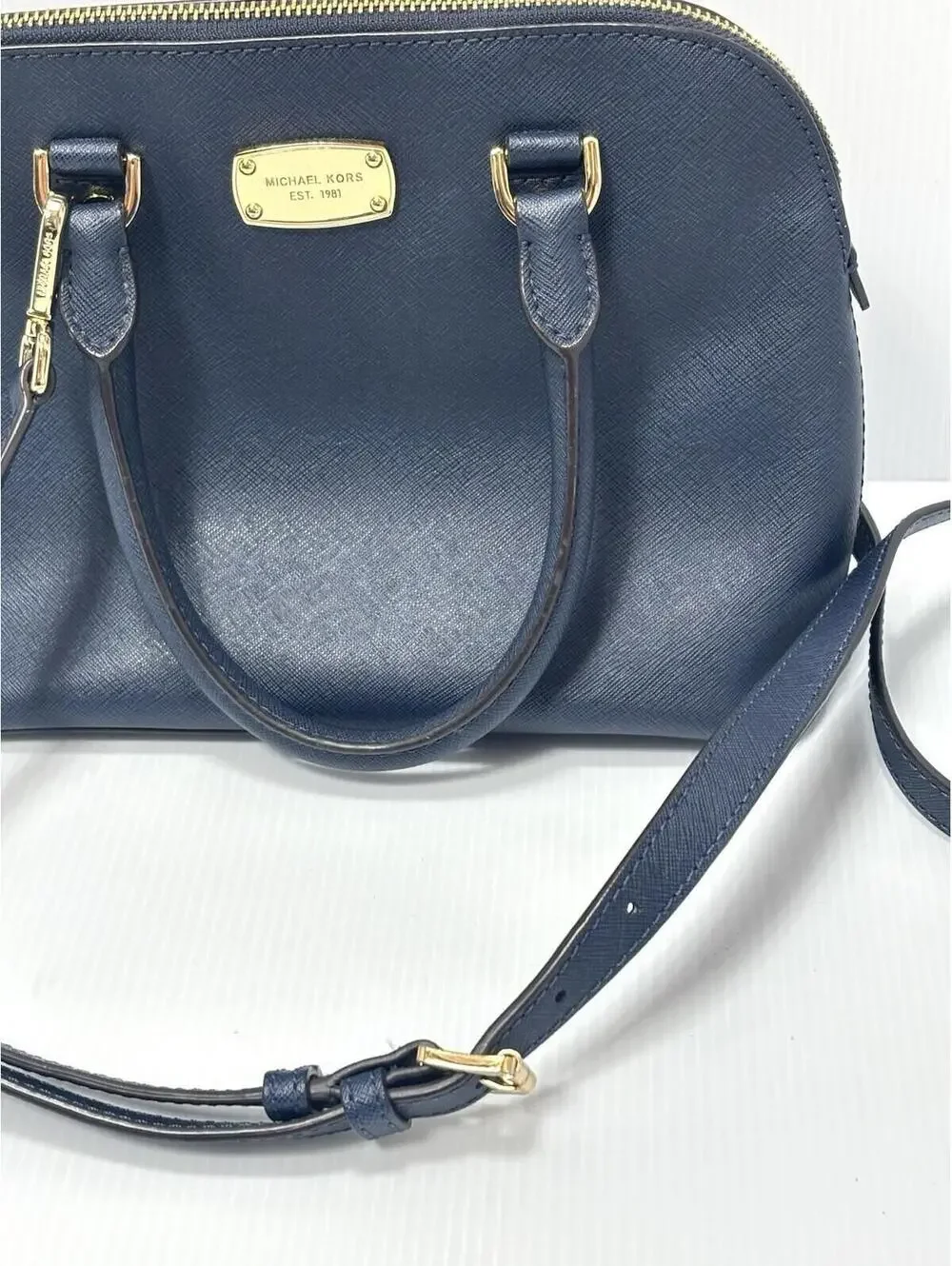 Michael Kors Navy Blue Saffiano Satchel Dome Crossbody Bag GUC